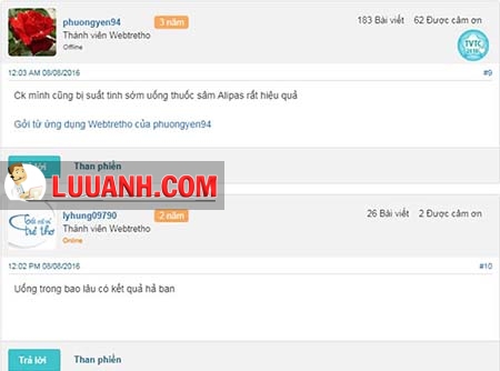 Review của người dùng về tác dụng của Sâm Alipas