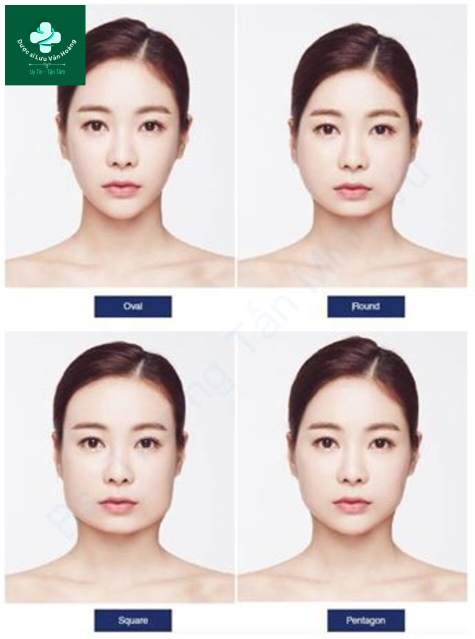 Hình 1.3 Phân tích hình dạng khuôn mặt. Hình bầu dục, hình tròn, hình vuông, hình ngũ giác, hình thuôn, hình chữ nhật và hình tam giác ngược
